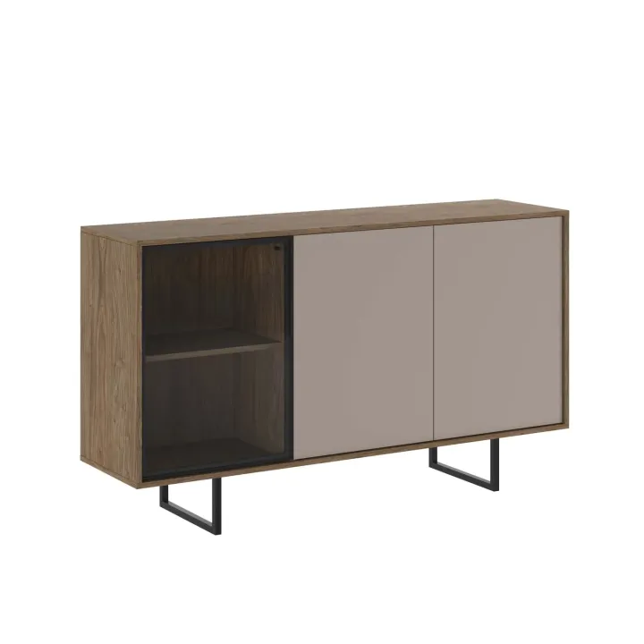 Madia moderna 151x87h cm 3 ante con vetrina rovere scuro tortora Domus