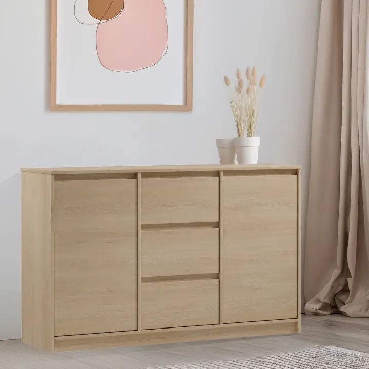 Madia moderna 138x87h cm 2 ante e 3 cassetti rovere Funny