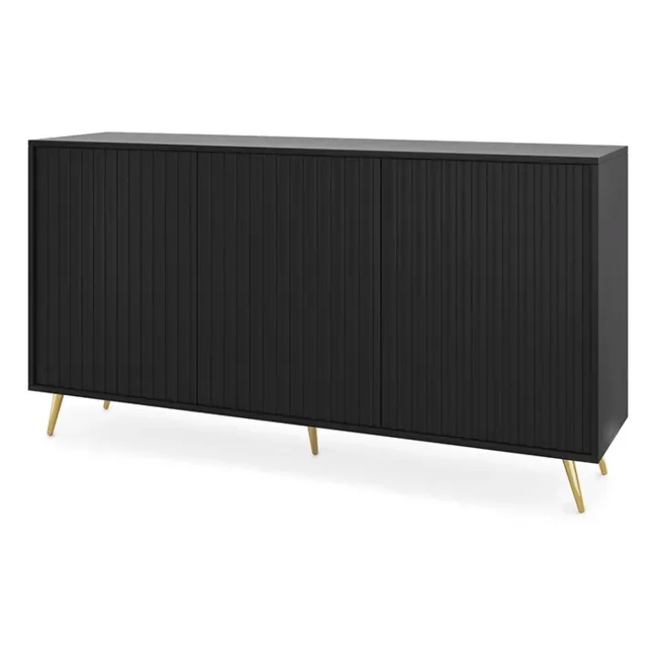 Madia moderna 154x78h cm 3 ante nero cannettato Celestia