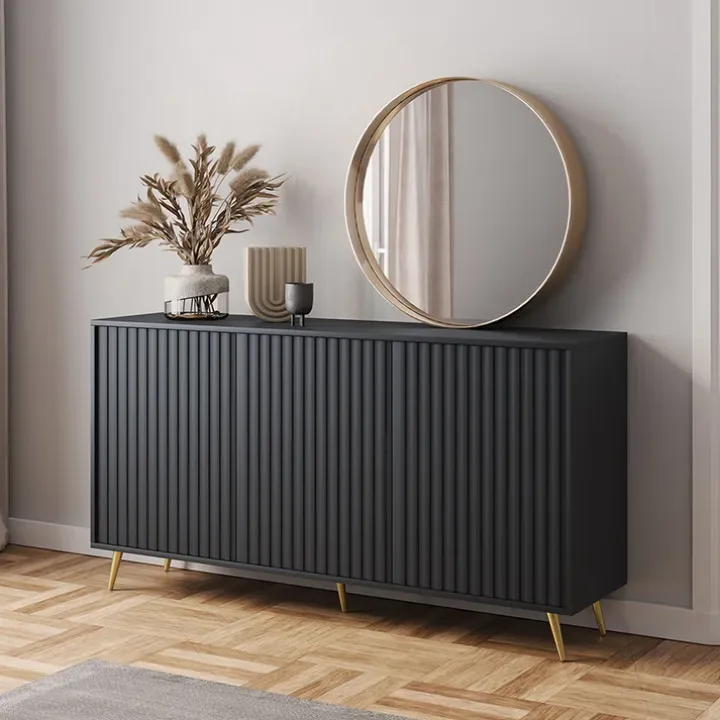 Madia moderna 154x78h cm 3 ante nero cannettato Celestia