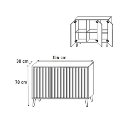 Madia moderna 154x78h cm 3 ante nero cannettato Celestia