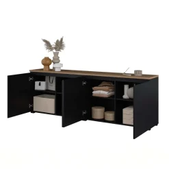 Madia moderna 200x68h cm 4 ante nero rovere Ischia