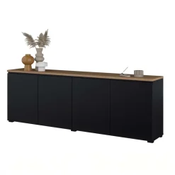 Madia moderna 200x68h cm 4 ante nero rovere Ischia