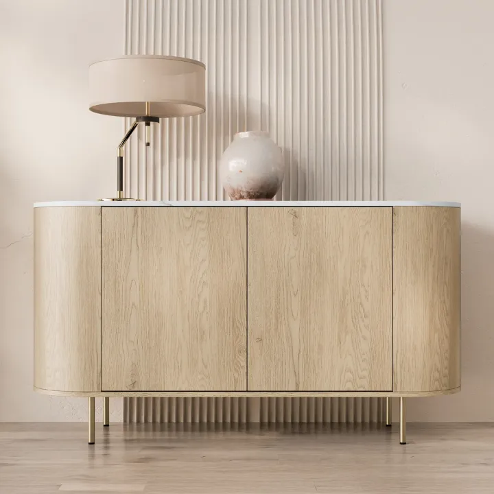 Madia moderna 139x75h cm 2 ante rovere effetto marmo bianco Roundi