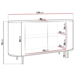 Madia moderna 139x75h cm 2 ante rovere effetto marmo bianco Roundi