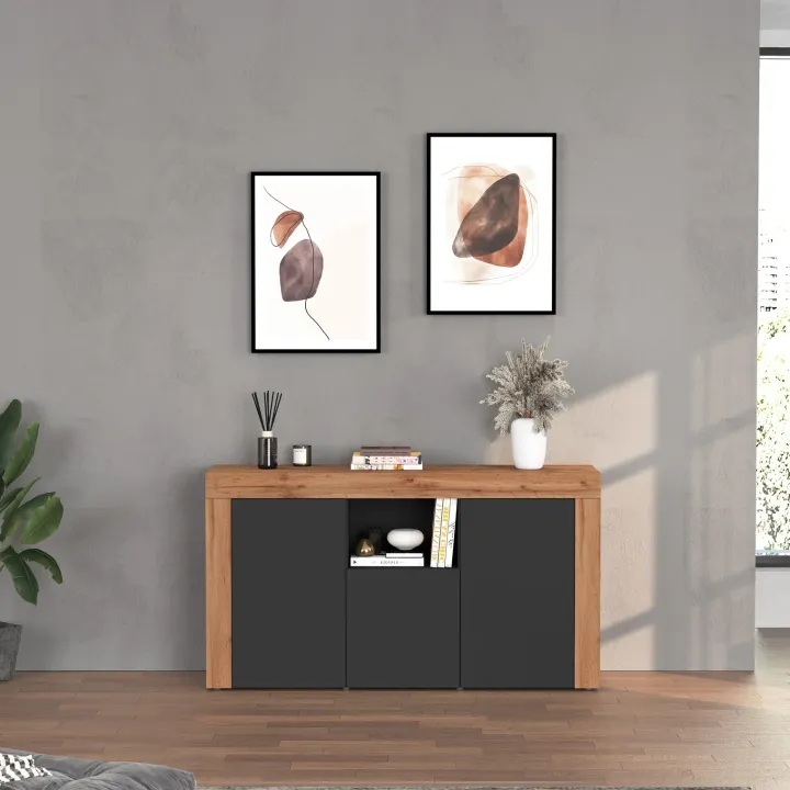 Madia moderna 155x85h cm antracite rovere Block