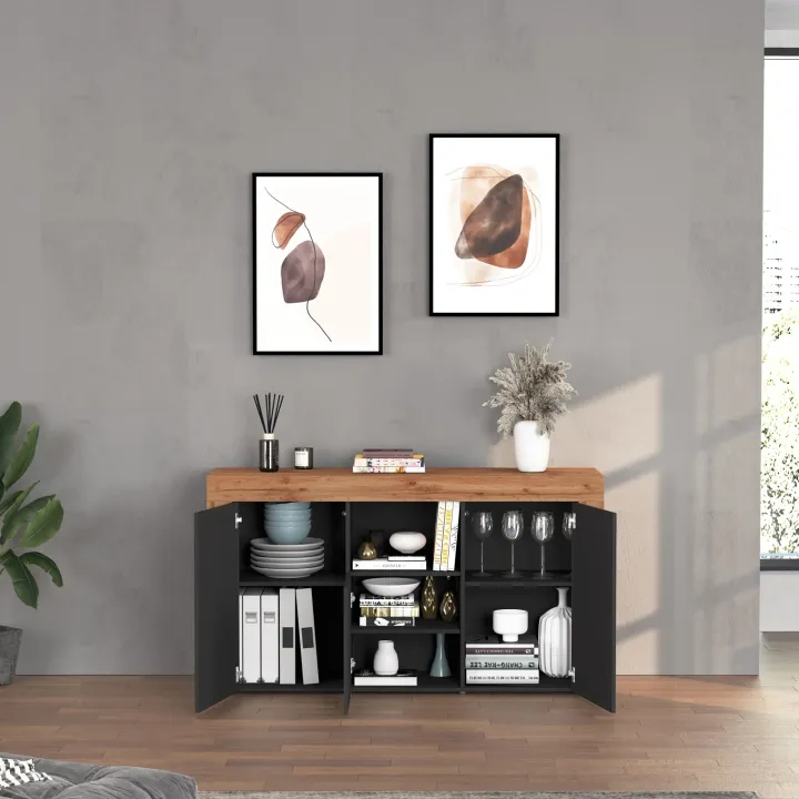 Madia moderna 155x85h cm antracite rovere Block