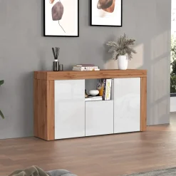 Madia moderna 155x85h cm bianco lucido rovere Block
