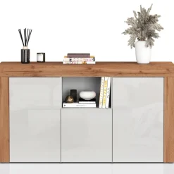 Madia moderna 155x85h cm bianco lucido rovere Block