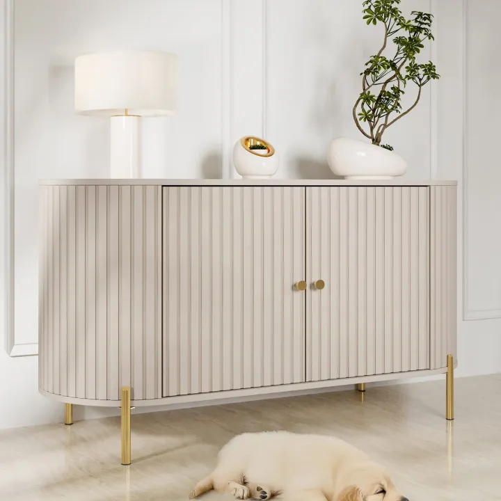 Madia moderna 139x79h cm cannettato 2 ante beige cashmere Zurik