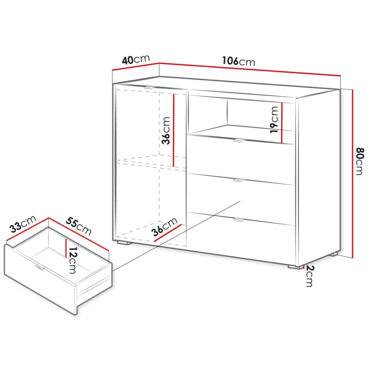Madia moderna 106x80h cm cannettato 3 cassetti rovere Sally