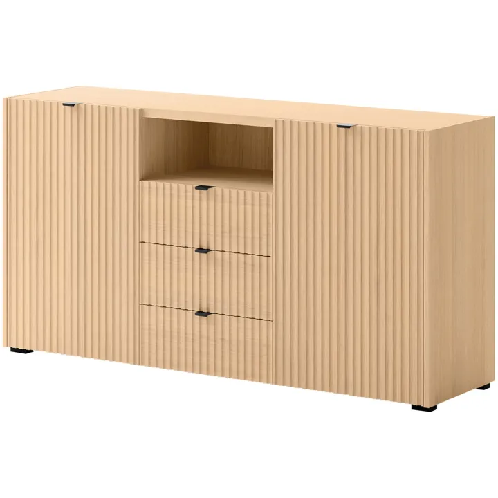 Madia moderna 150x80h cm cannettato 2 ante 3 cassetti rovere Sally