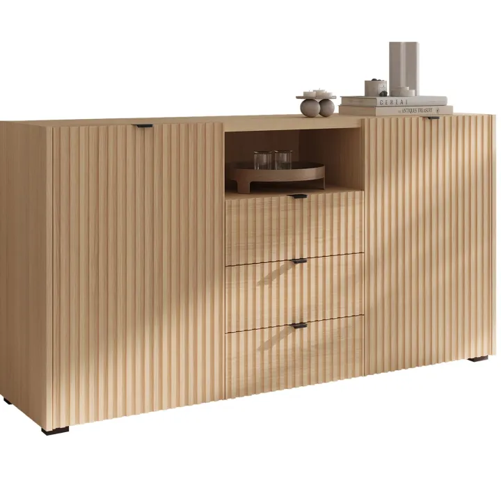 Madia moderna 150x80h cm cannettato 2 ante 3 cassetti rovere Sally