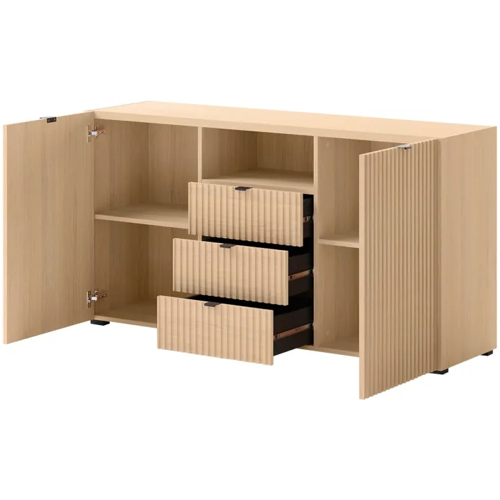 Madia moderna 150x80h cm cannettato 2 ante 3 cassetti rovere Sally