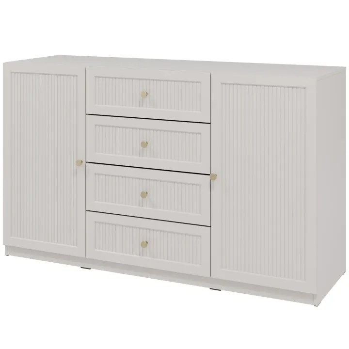Madia moderna 150x92h cm cannettato 2 ante 4 cassetti beige cashmere Rolly