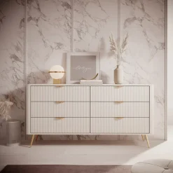 Madia moderna 163x81h cm 6 cassetti moderna beige cannettato Ramis