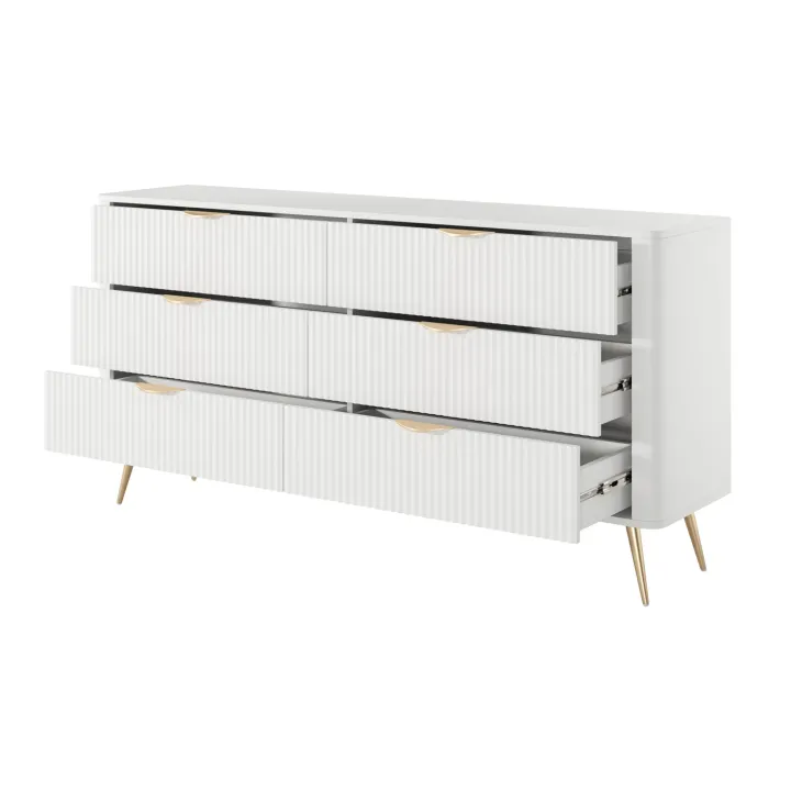 Madia moderna 163x81h cm 6 cassetti moderna bianco opaco cannettato Ramis