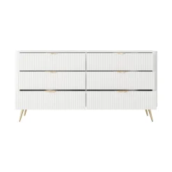 Madia moderna 163x81h cm 6 cassetti moderna bianco opaco cannettato Ramis