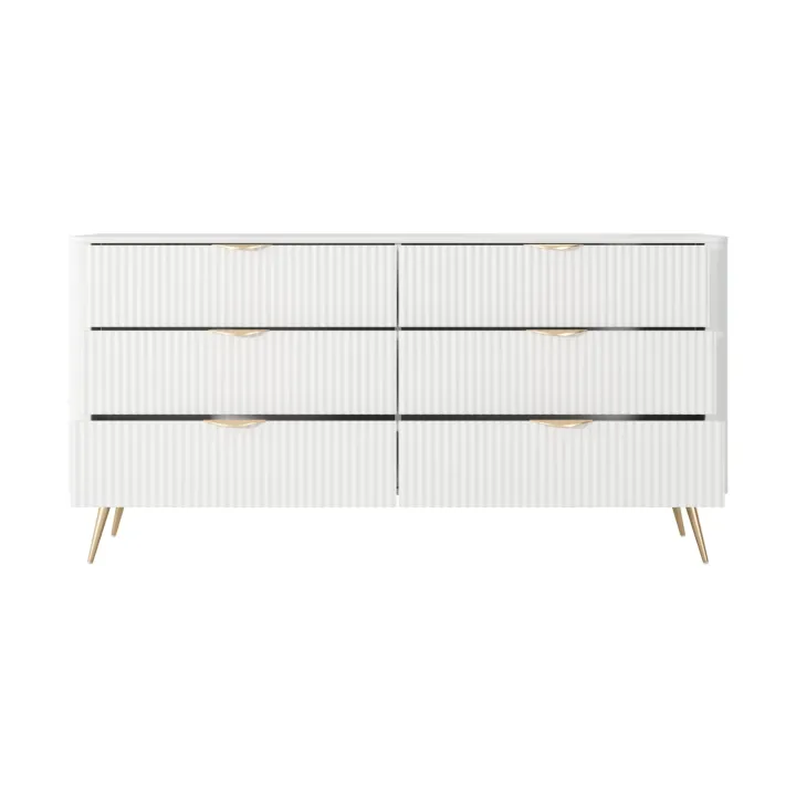 Madia moderna 163x81h cm 6 cassetti moderna bianco opaco cannettato Ramis
