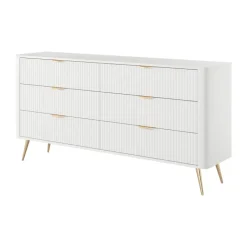 Madia moderna 163x81h cm 6 cassetti moderna bianco opaco cannettato Ramis