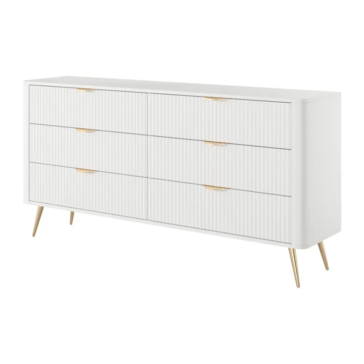 Madia moderna 163x81h cm 6 cassetti moderna bianco opaco cannettato Ramis