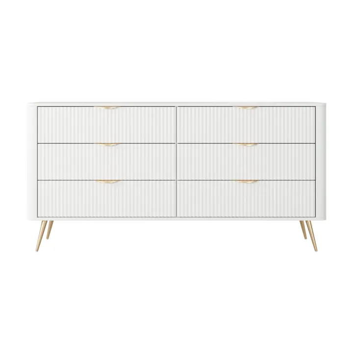 Madia moderna 163x81h cm 6 cassetti moderna bianco opaco cannettato Ramis
