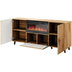 Madia moderna181x83h cm con camino elettrico cannettato quercia Essence