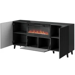 Madia moderna 181x83h cm con camino elettrico cannettato antracite Essence
