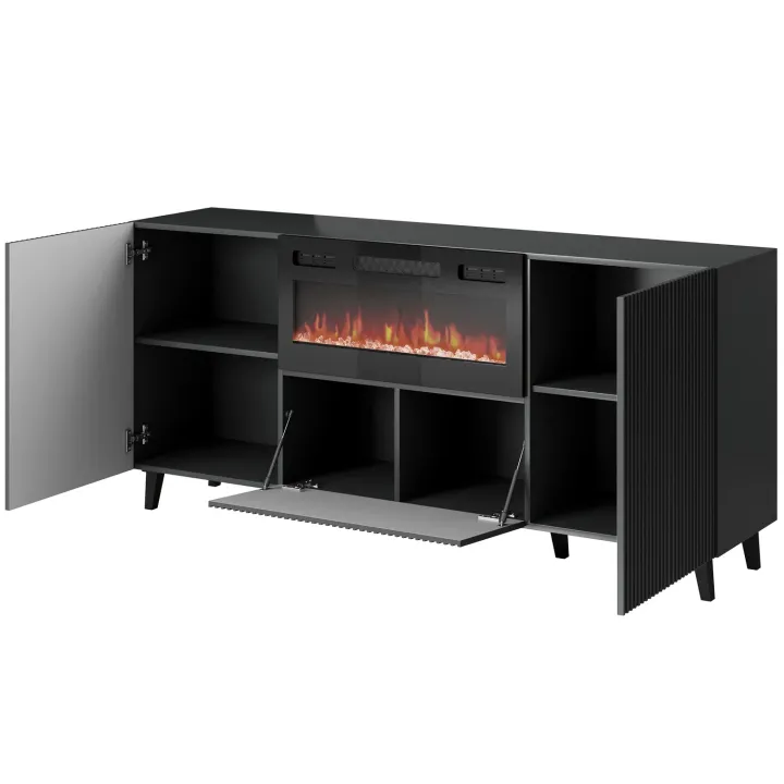 Madia moderna 181x83h cm con camino elettrico cannettato antracite Essence