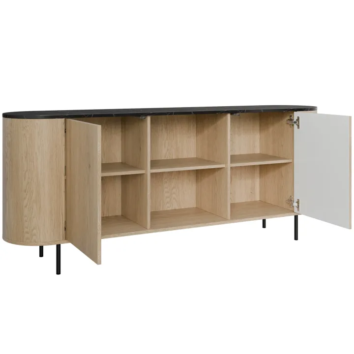 Madia moderna 184x75h cm 2 vani rovere effetto marmo nero Roundi