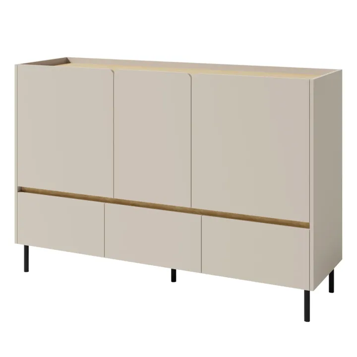 Madia soggiorno 150x105h cm 3 ante 3 cassetti beige cashmere rovere chiaro Linfa