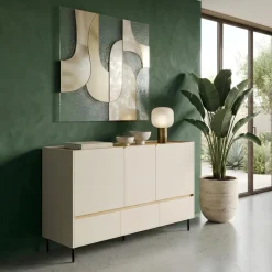 Madia soggiorno 150x105h cm 3 ante 3 cassetti beige cashmere rovere chiaro Linfa