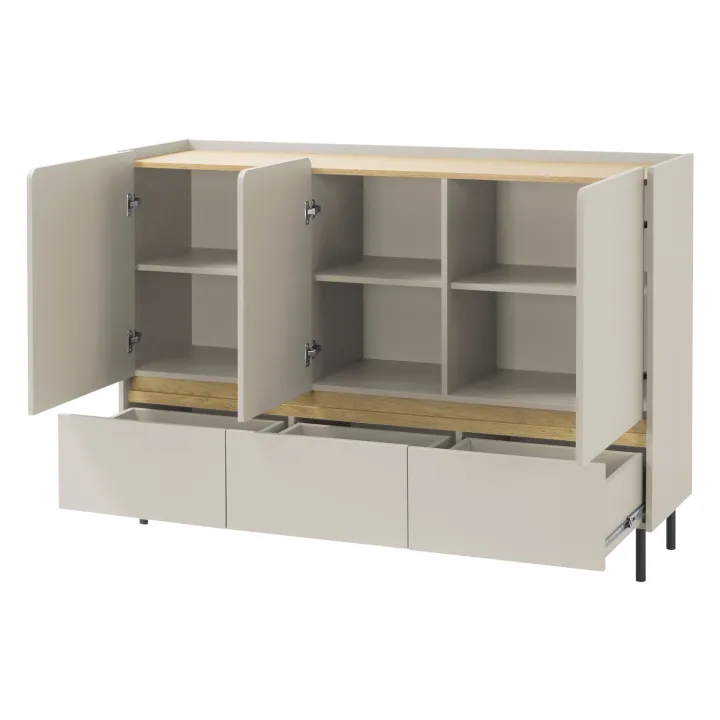 Madia soggiorno 150x105h cm 3 ante 3 cassetti beige cashmere rovere chiaro Linfa