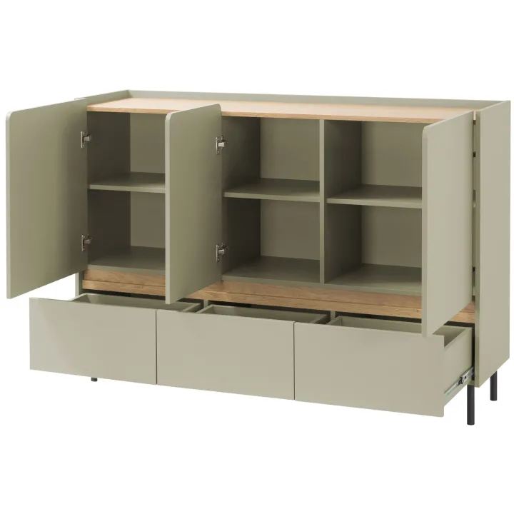 Madia soggiorno 150x105h cm 3 ante 3 cassetti verde rovere chiaro Linfa