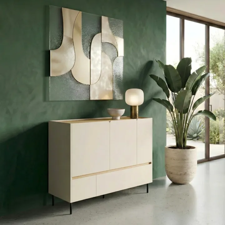 Madia soggiorno 120x105h cm 3 ante 2 cassetti beige cashmere rovere chiaro Linfa
