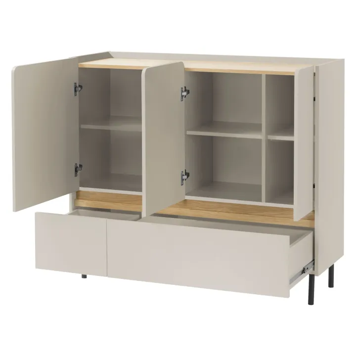 Madia soggiorno 120x105h cm 3 ante 2 cassetti beige cashmere rovere chiaro Linfa