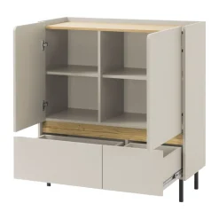 Madia soggiorno 95x105h cm 2 ante 2 cassetti beige cashmere rovere chiaro Linfa