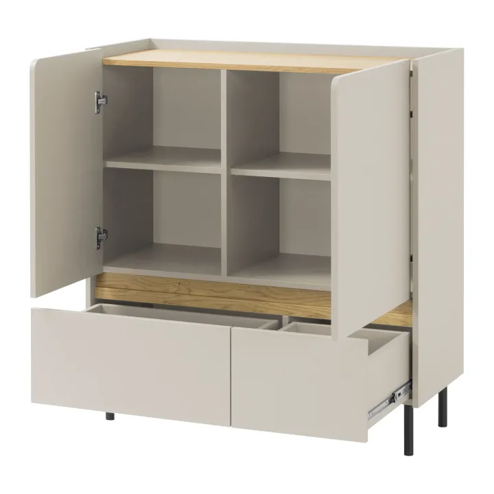 Madia soggiorno 95x105h cm 2 ante 2 cassetti beige cashmere rovere chiaro Linfa