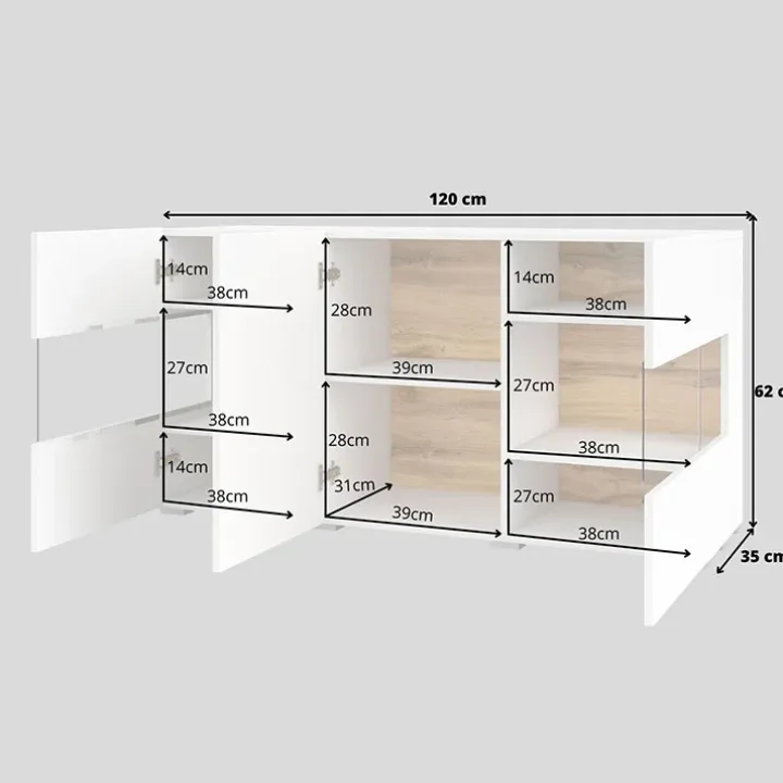 Madia sospesa 120x62h cm moderna bianco rovere Fusion