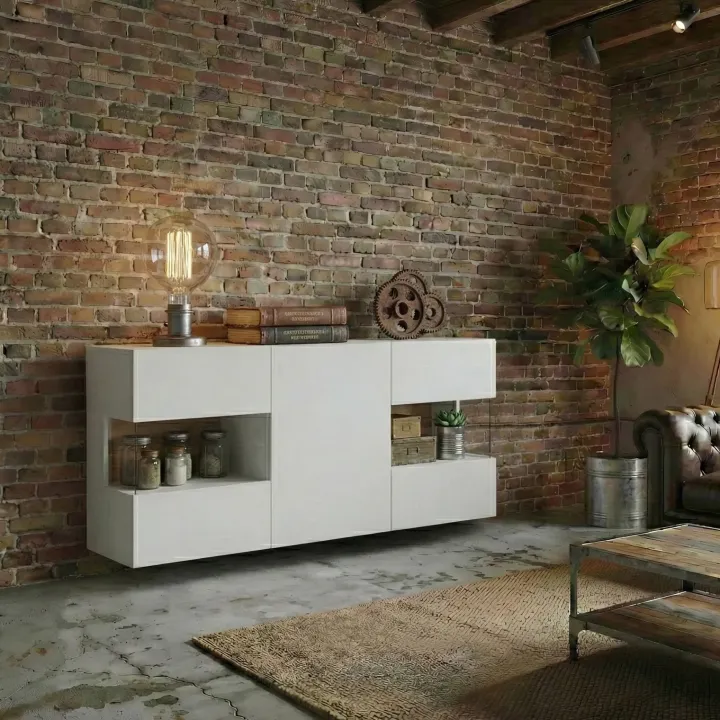 Madia sospesa 120x62h cm moderna bianco rovere Fusion