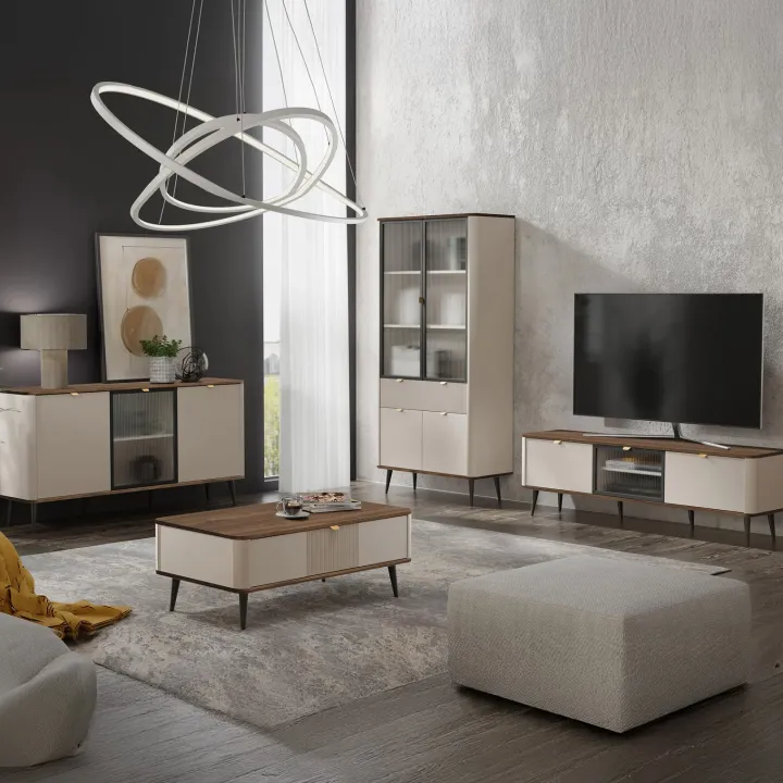 Madia 160x82 cm 3 ante con anta vetrata beige cashmere noce Arden