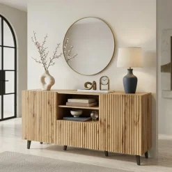 Madia 151x83cm 3 ante moderna industrial cannettato quercia Essence