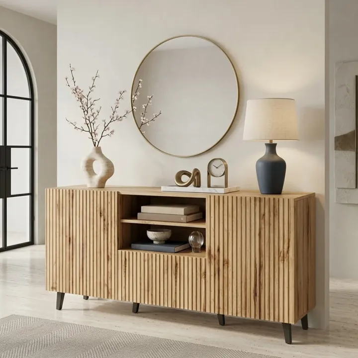 Madia 151x83cm 3 ante moderna industrial cannettato quercia Essence