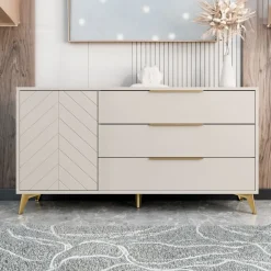 Madia 154x80h cm 1 anta 6 cassetti beige con frontali serigrafati Miriam