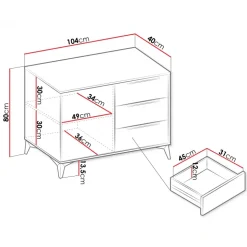 Madia 104x80h cm 1 anta 3 cassetti beige con frontali serigrafati Miriam