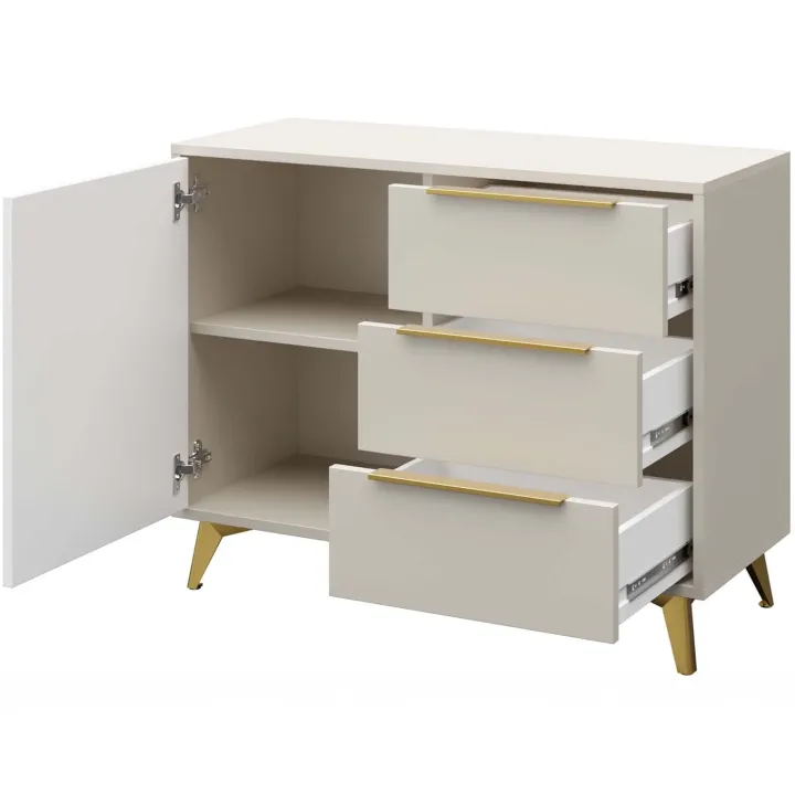 Madia 104x80h cm 1 anta 3 cassetti beige con frontali serigrafati Miriam