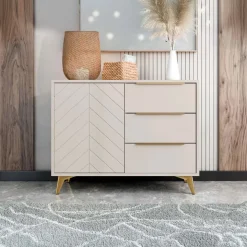 Madia 104x80h cm 1 anta 3 cassetti beige con frontali serigrafati Miriam