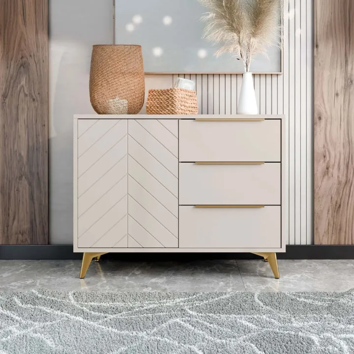 Madia 104x80h cm 1 anta 3 cassetti beige con frontali serigrafati Miriam