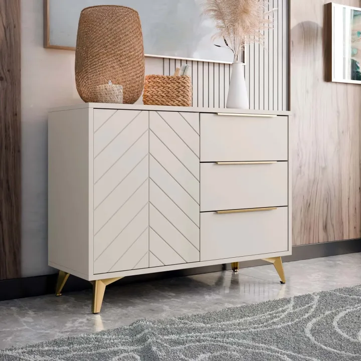Madia 104x80h cm 1 anta 3 cassetti beige con frontali serigrafati Miriam