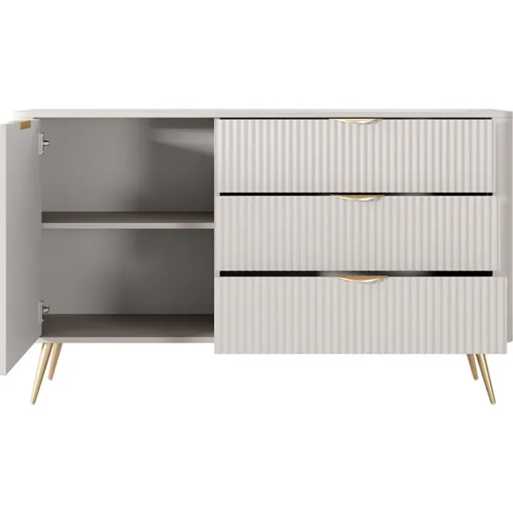 Madia 138x81h cm 1 anta 3 cassetti beige cannettato Ramis